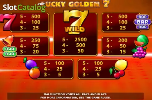 Paytable screen. Lucky Golden 7s slot