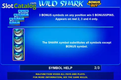 Bonus symbol screen. Wild Shark Bonus Buy slot