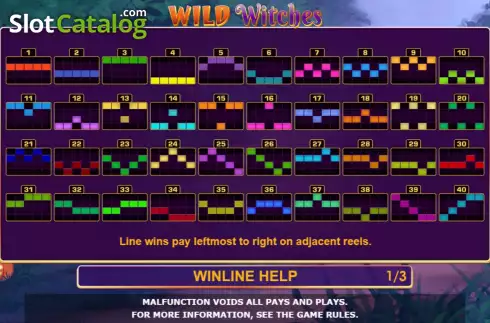 PayLines screen. Wild Witches (Amatic Industries) slot