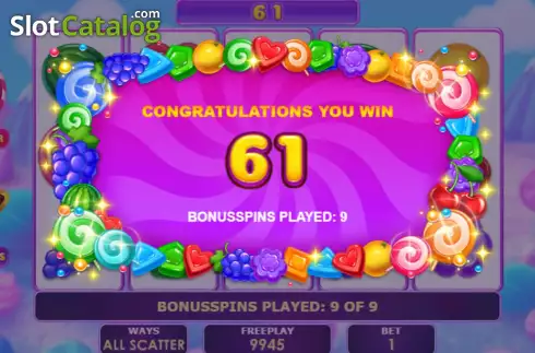 Win Free Spins screen. All Ways Candy slot