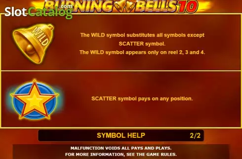 Game Features screen. Burning Bells 10 slot