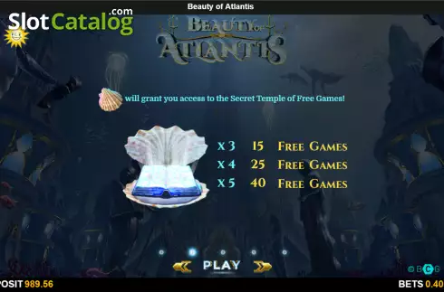Free Games screen. Beauty of Atlantis slot
