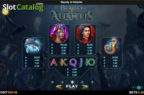 Paytable screen. Beauty of Atlantis slot