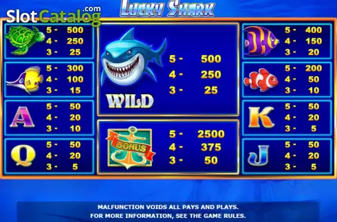 PayTable screen. Lucky Shark slot