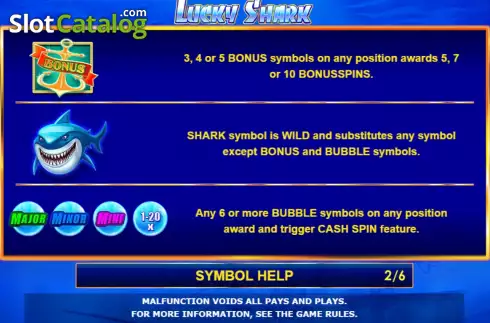 Game Features screen. Lucky Shark slot
