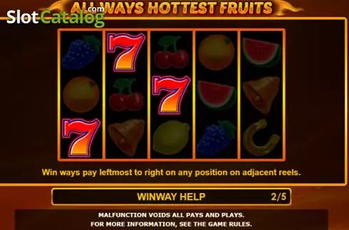 Game Features screen. Allways Hottest Fruits slot