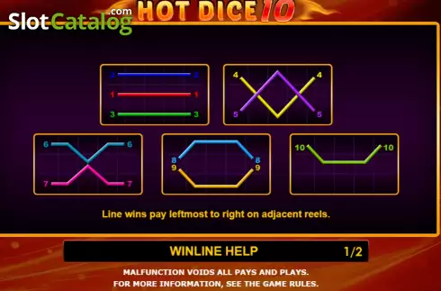 PayLines screen. Hot Dice 10 (Amatic Industries) slot
