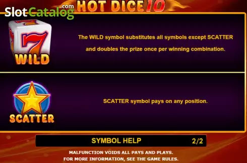 Game Features screen. Hot Dice 10 (Amatic Industries) slot