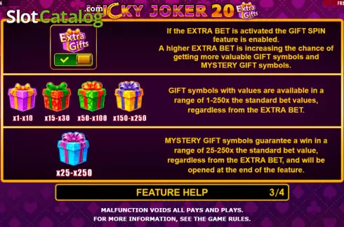 Features screen. Lucky Joker 20 Extra Gifts slot