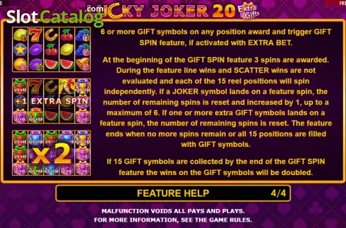Gift Spin feature screen. Lucky Joker 20 Extra Gifts slot