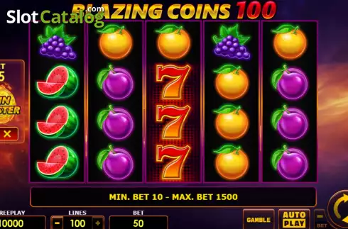 Game screen. Blazing Coins 100 slot