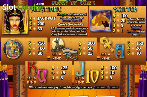 Bildschirm2. Cleo Queen of Egypt slot