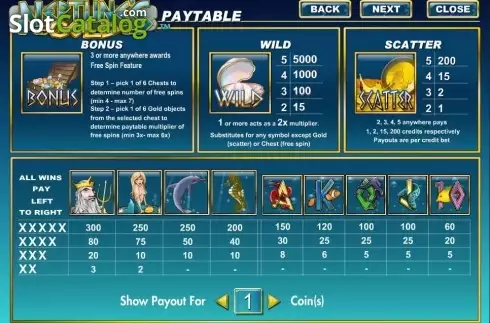 Paytable. Neptunes Gold (Amaya) slot