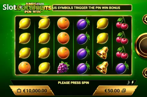 Game screen. Amigo Lucky Fruits Pin Win slot