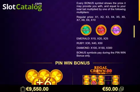Ekran7. Regal Crown 50 Pin Win yuvası