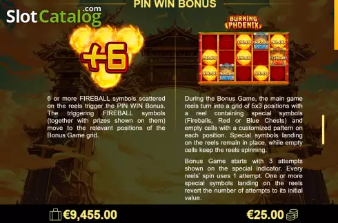 Game Features screen 3. Burning Phoenix slot