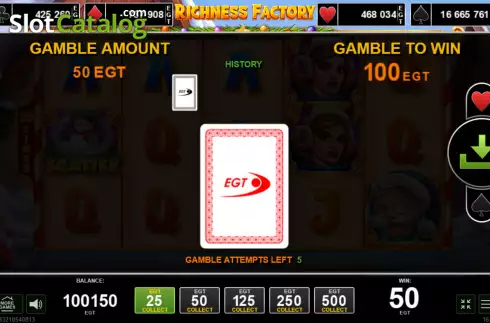 Risk Game screen. Richness Factory slot