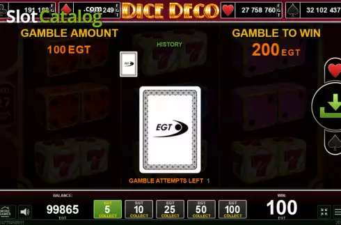 Risk Game screen. Dice Deco slot