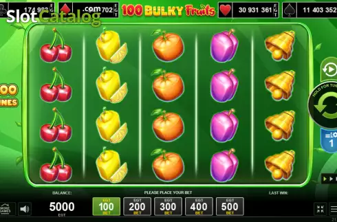 Game screen. 100 Bulky Fruits slot
