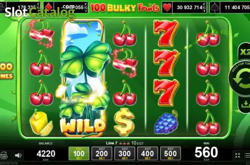 Win screen. 100 Bulky Fruits slot