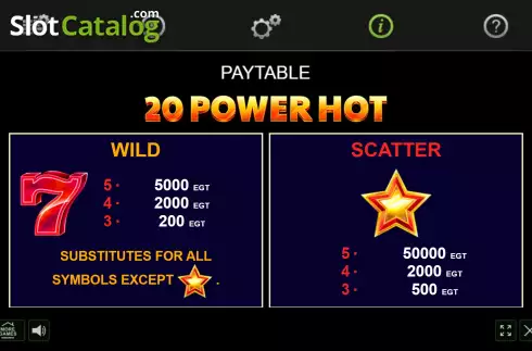 Paytable. 20 Power Hot slot