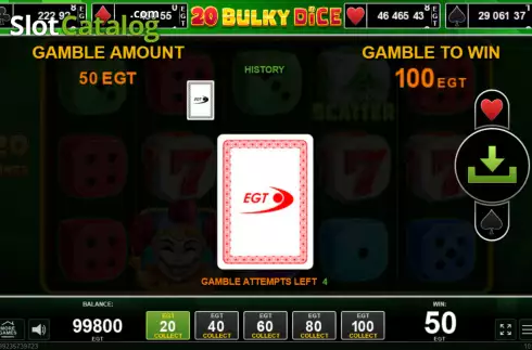 Risk Game screen. 20 Bulky Dice slot