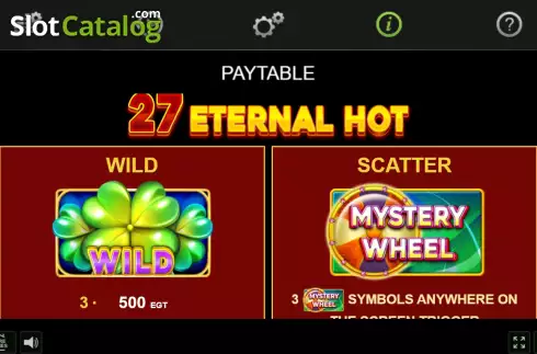 PayTable screen. 27 Eternal Hot slot