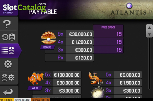 Bildschirm6. Atlantis (Apollo Games) slot