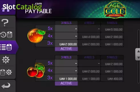 Paytable screen 4. Age of Gold Multi Reels slot