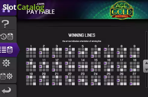 Paylines screen. Age of Gold Multi Reels slot