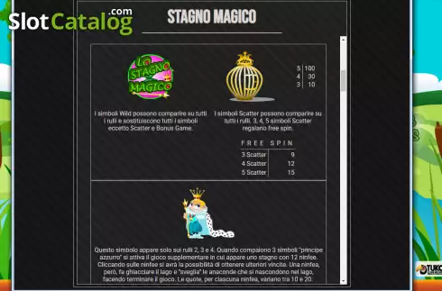 Special symbols screen. Lo Stagno Magico slot