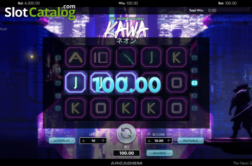 Win screen 2. Kawa The Neon Samurai slot