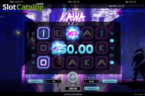 Win screen 3. Kawa The Neon Samurai slot