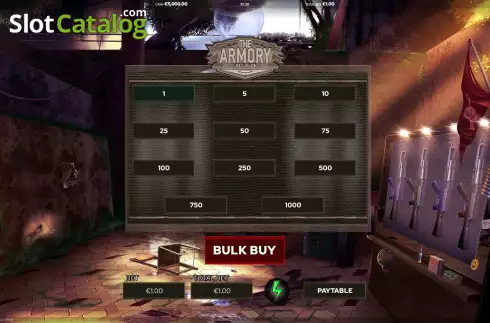 Bulk Buy screen. The Armory Bulk Buy slot