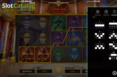 PayLines screen. The Demon King’s: Masquerade slot