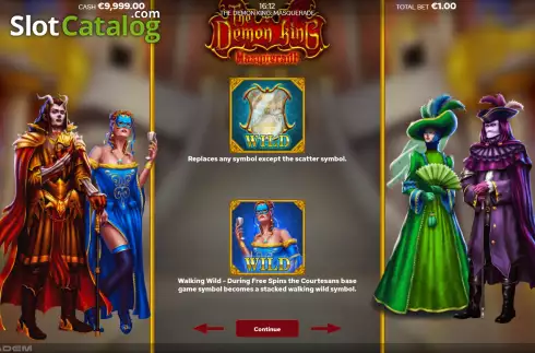 Game Features screen. The Demon King’s: Masquerade slot