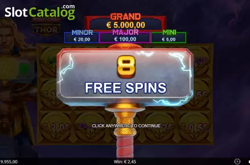 Free Spins Win Screen. Area Cash Thor slot