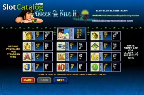 Bildschirm2. Queen of the Nile 2 slot