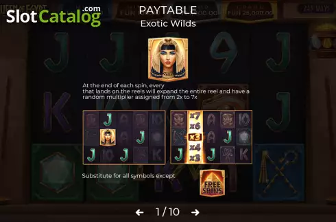 Exotic Wilds screen. Queen of Egypt Exotic Wilds slot