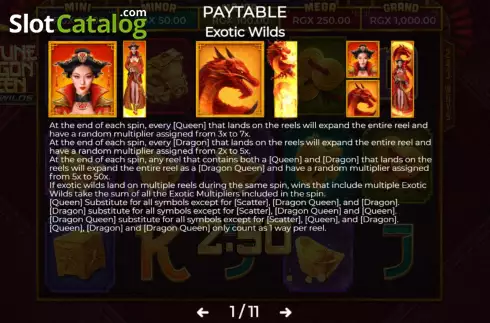 Game Rules screen. Fortune Dragon Queen Exotic Wilds slot