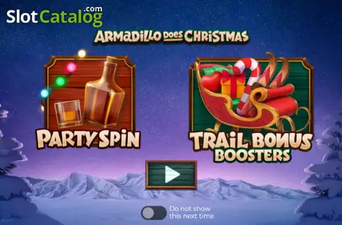 Intro screen. Armadillo Does Christmas 2023 slot
