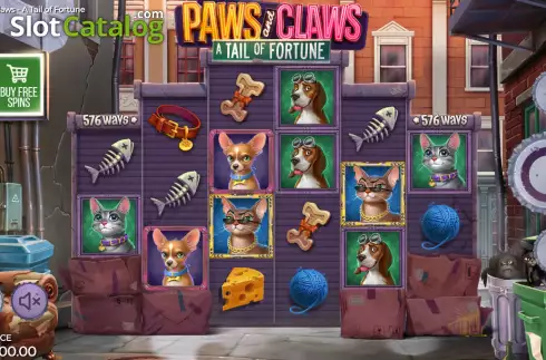Reels screen. Paws and Claws: A Tail of Fortune slot