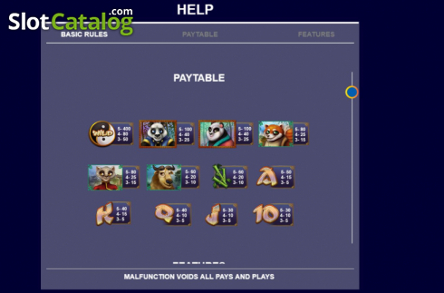 Paytable screen. Panda Planet slot