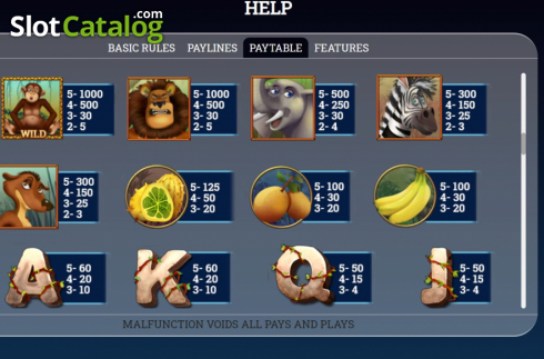 Paytable screen 1. Zimba and Friends slot
