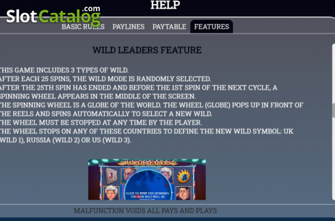 Feature screen 1. World Leaders slot