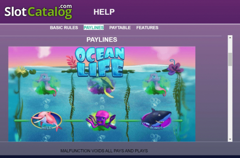 Paytable screen 2. Ocean Life slot