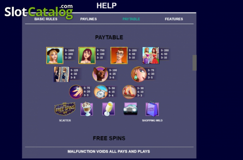 Paytable screen 1. Shopping in the Hills slot