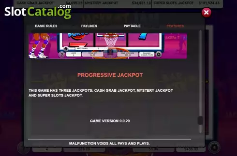Progressive jackpot screen. Jackpot Jam slot