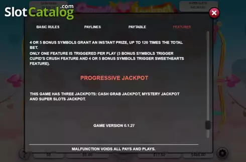 Progressive jackpot screen. Cupid’s Jackpot slot
