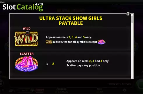 Special symbols screen. Ultra Stack Showgirls slot